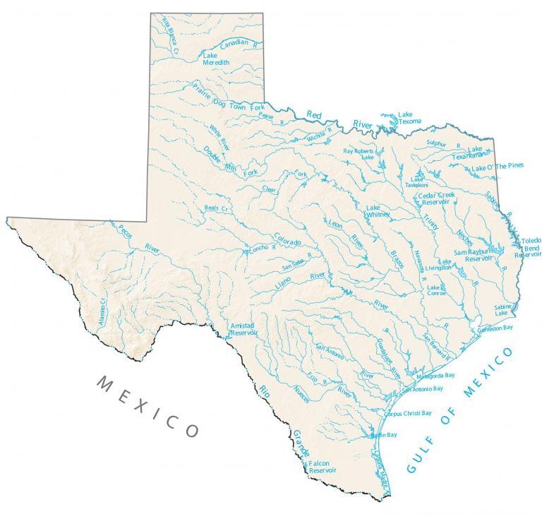 Texas Lakes and Rivers Map