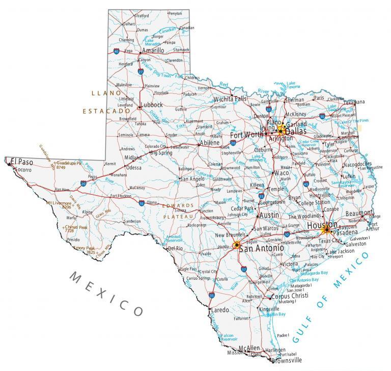 Map of Texas – Cities and Roads