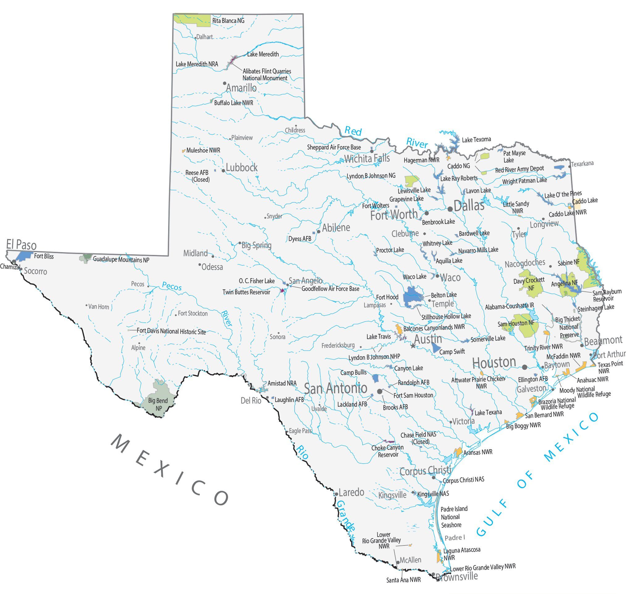 Texas State Map - Places and Landmarks - GIS Geography