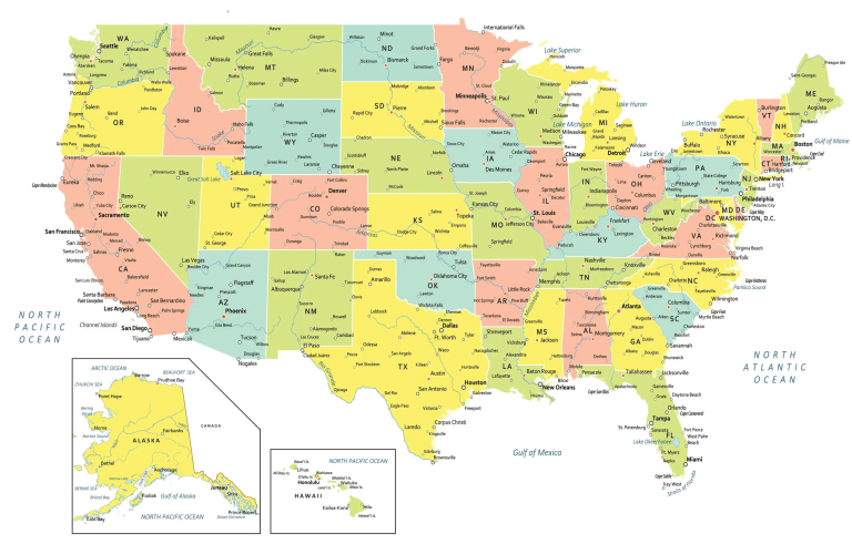 USA Map States and Cities