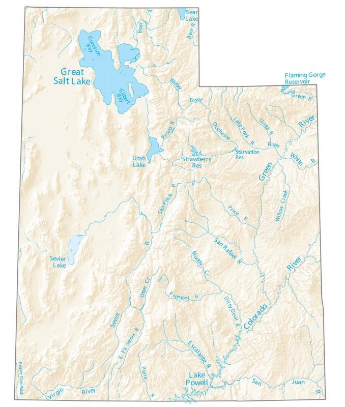 Utah Lakes and Rivers Map - GIS Geography