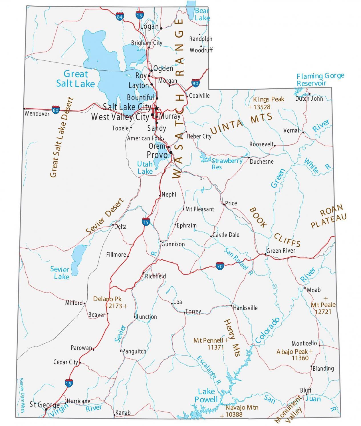 Map of Utah - Cities and Roads