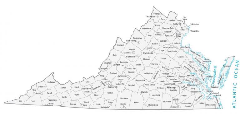 Virginia County Map and Independent Cities