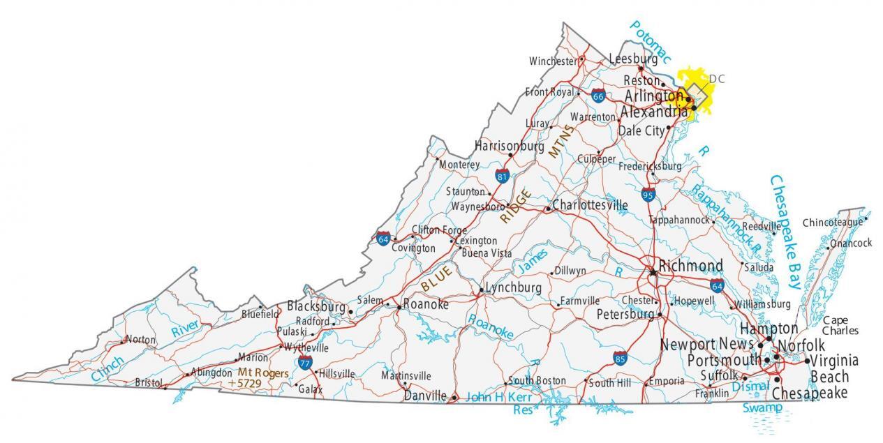 Map Of Virginia With Cities Vector U S Map   Virginia Map 1265x635 