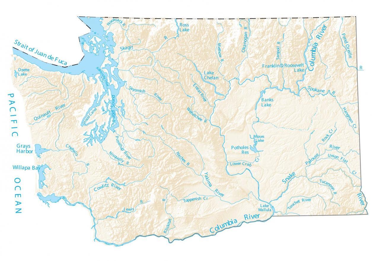 Washington Lakes and Rivers Map