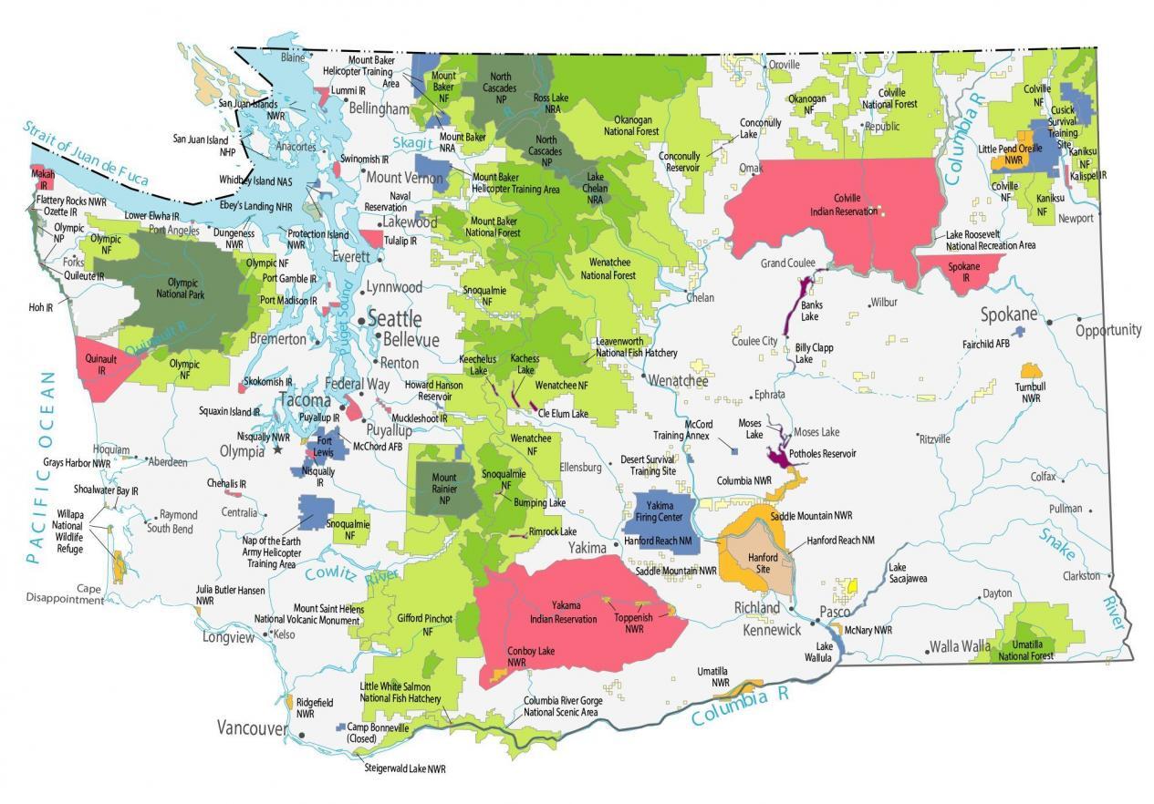 Washington State Map - Places and Landmarks - GIS Geography