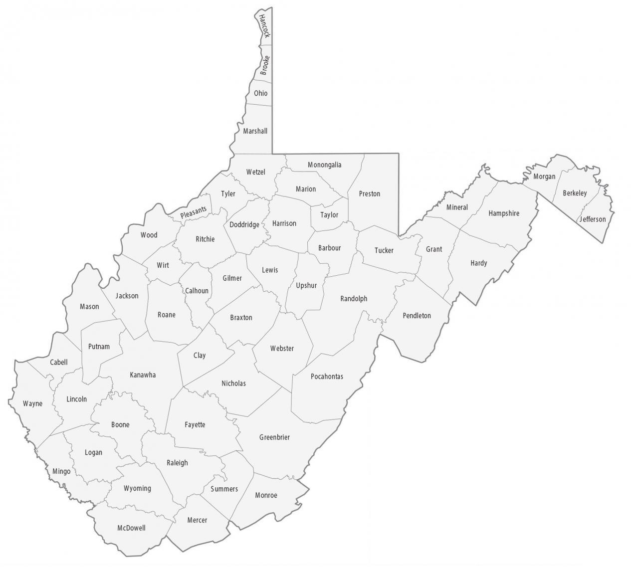 Map Of Wv Counties West Virginia County Map - Gis Geography