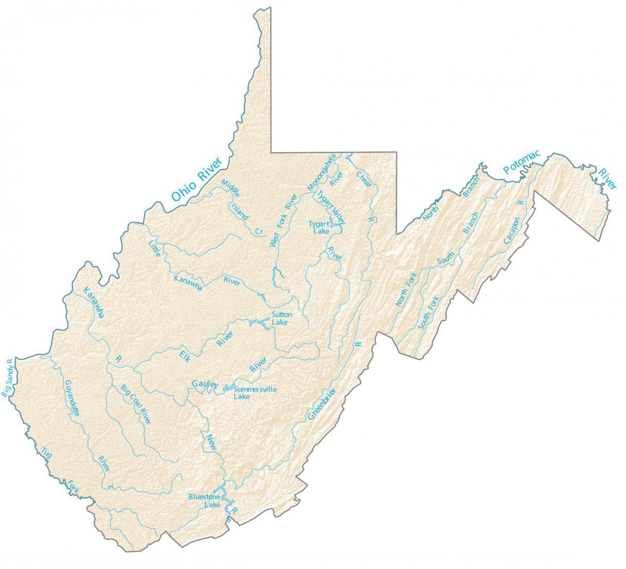 West Virginia Lakes and Rivers Map