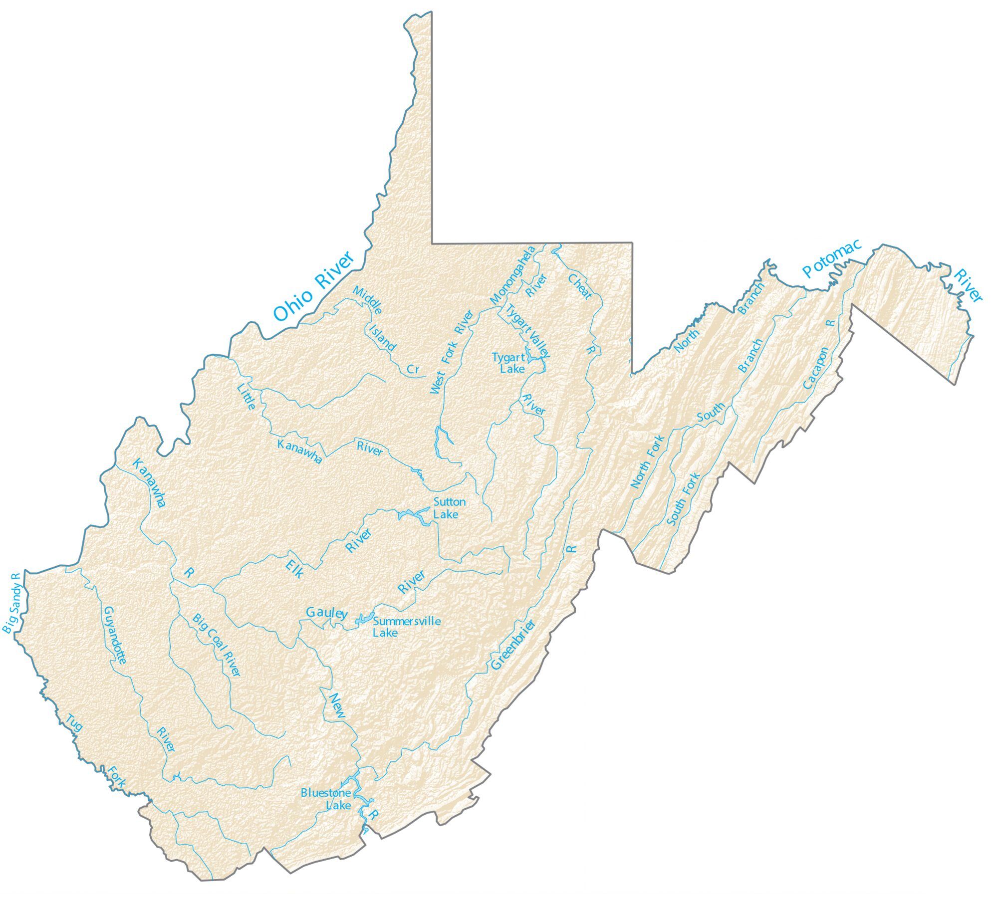 West Virginia Lakes Map West Virginia Lakes and Rivers Map   GIS Geography