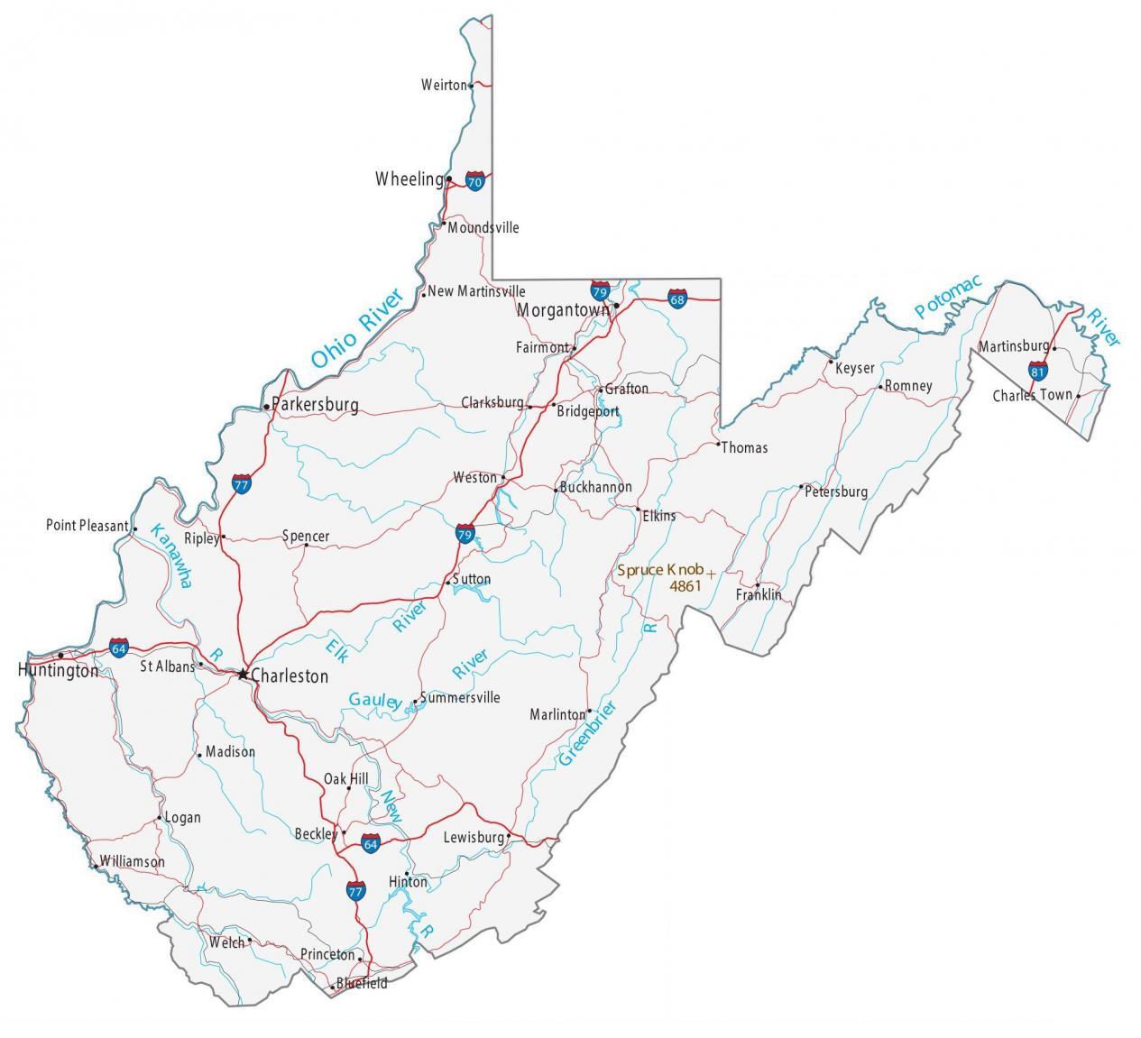 Wv Map With Towns Map Of West Virginia - Cities And Roads - Gis Geography