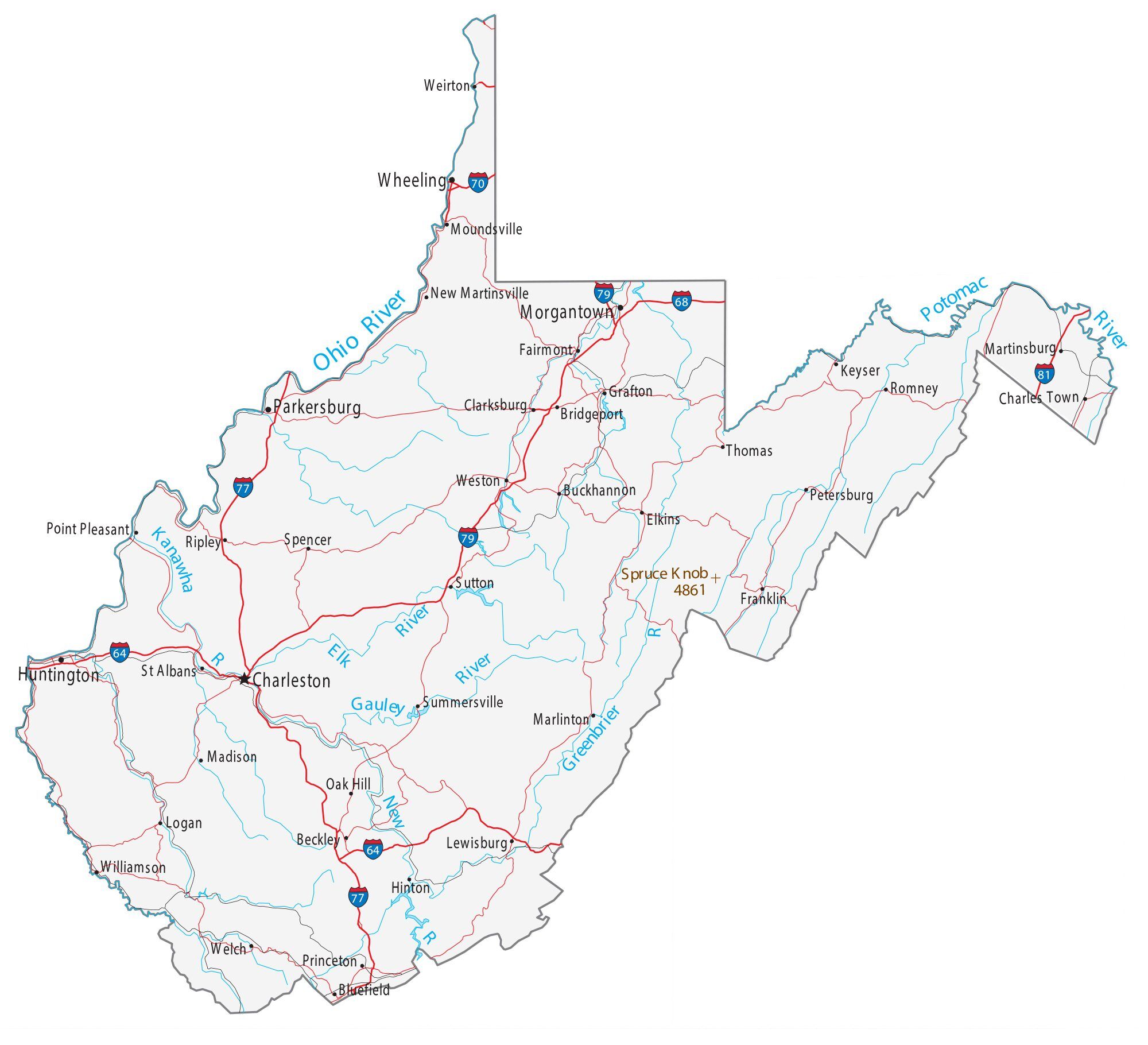 Map of West Virginia - Cities and Roads - GIS Geography