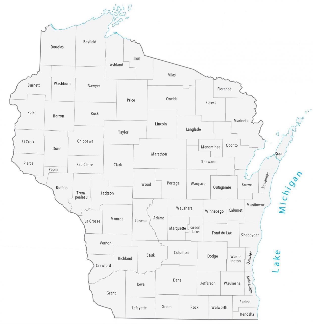 Wisconsin County Map With - Caril Cortney