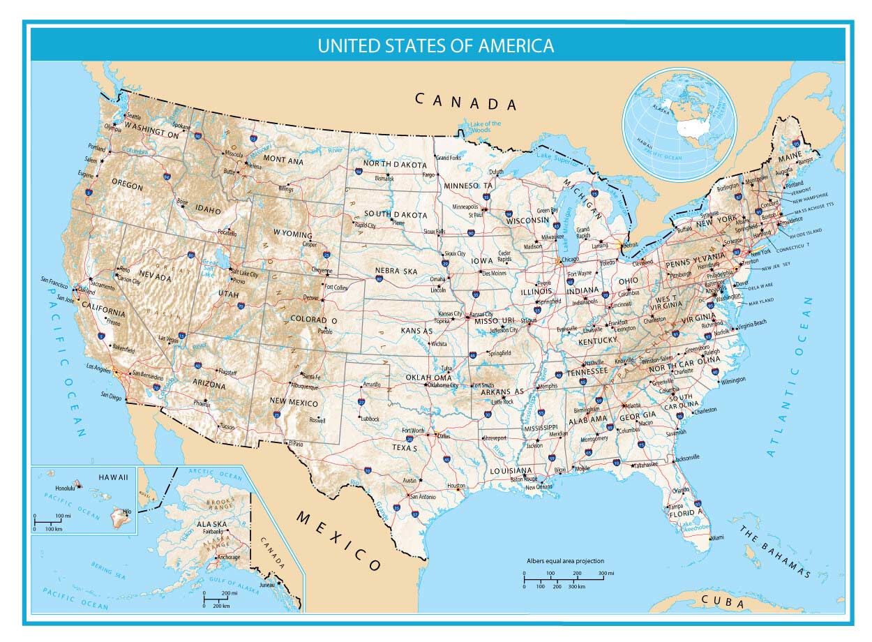 US Map General Reference Hillshade