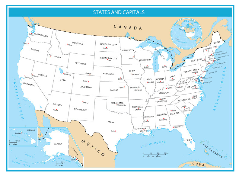 Us State Capitals Map 7 best images of united states worksheet and