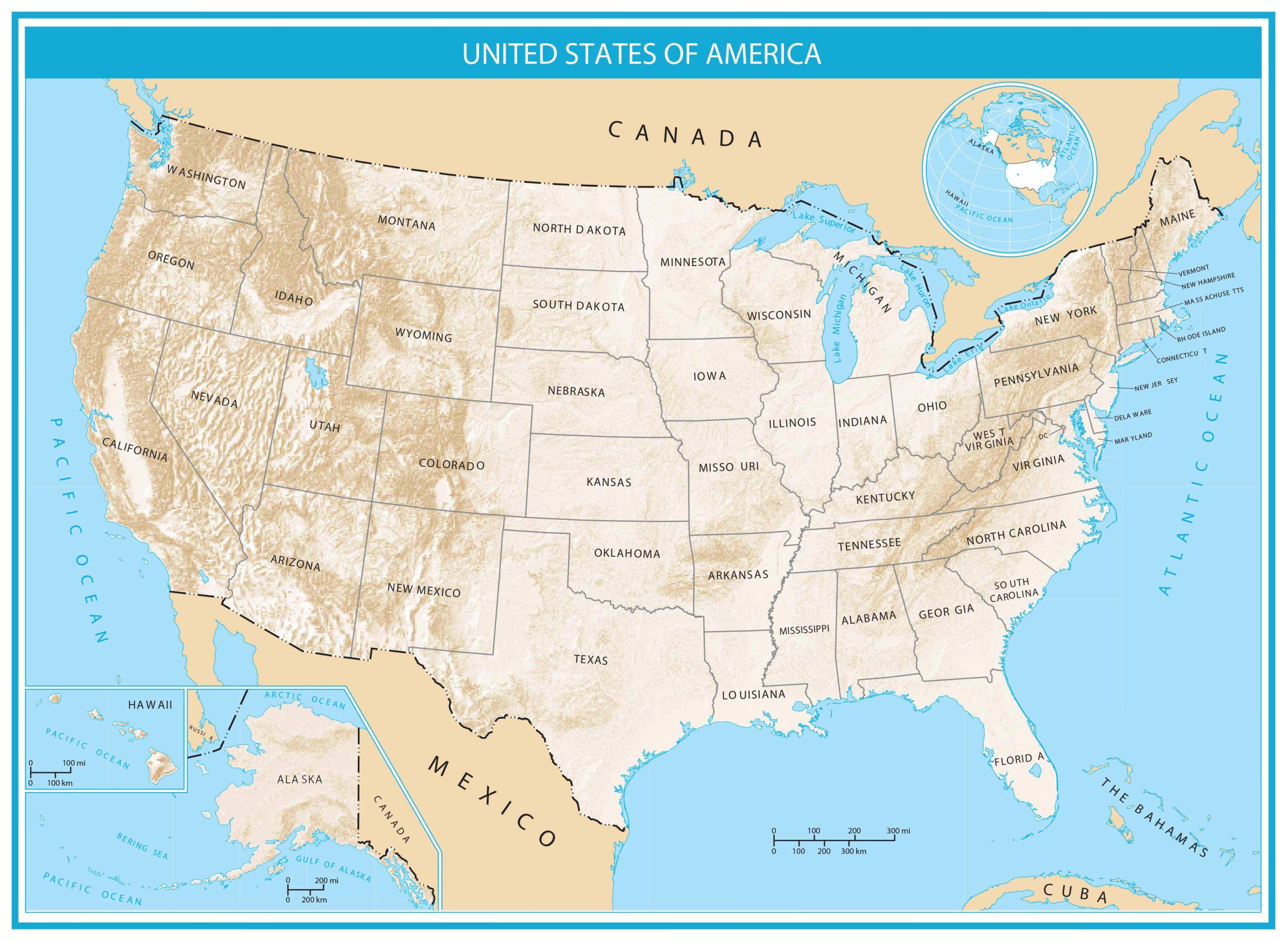 United States Map Hillshade Map