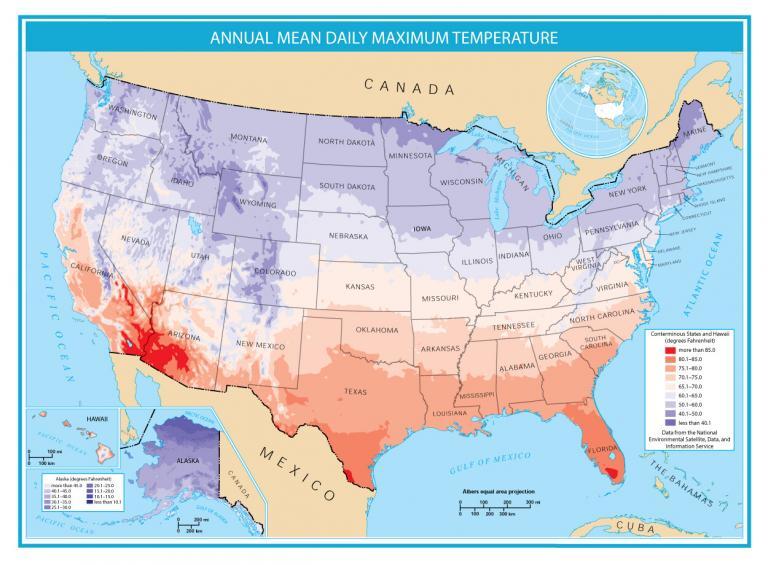 United States Map Mean Annual Daily Maximum Temperature