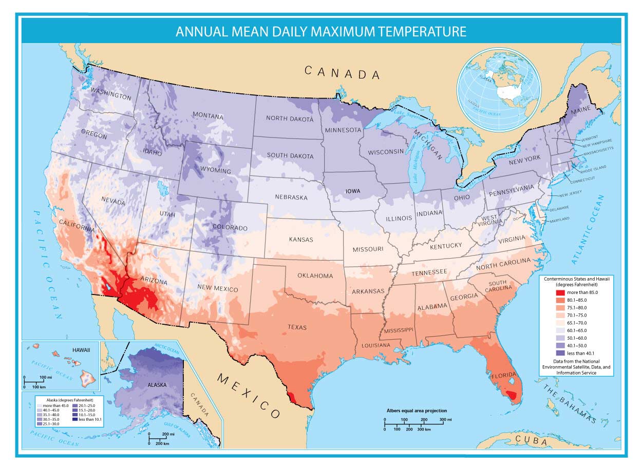 United States Map Mean Annual Daily Maximum Temperature Map