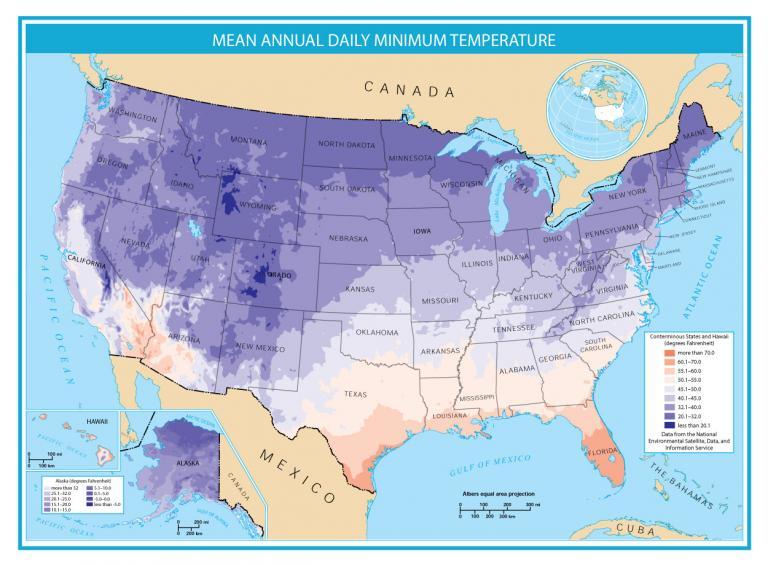 United States Map Mean Annual-Daily Minimum Temperature