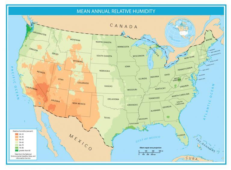 United States Map Mean-Annual Relative Humidity