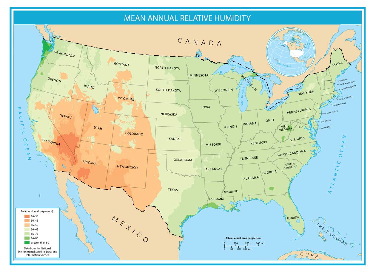 United States Map Mean Annual Relative Humidity Map