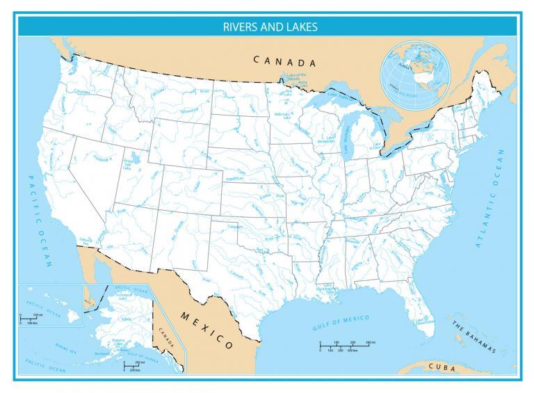 United States Rivers and Lakes Map