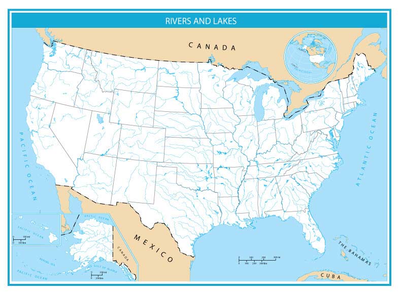 United States Map Rivers Lakes Unlabelled Map