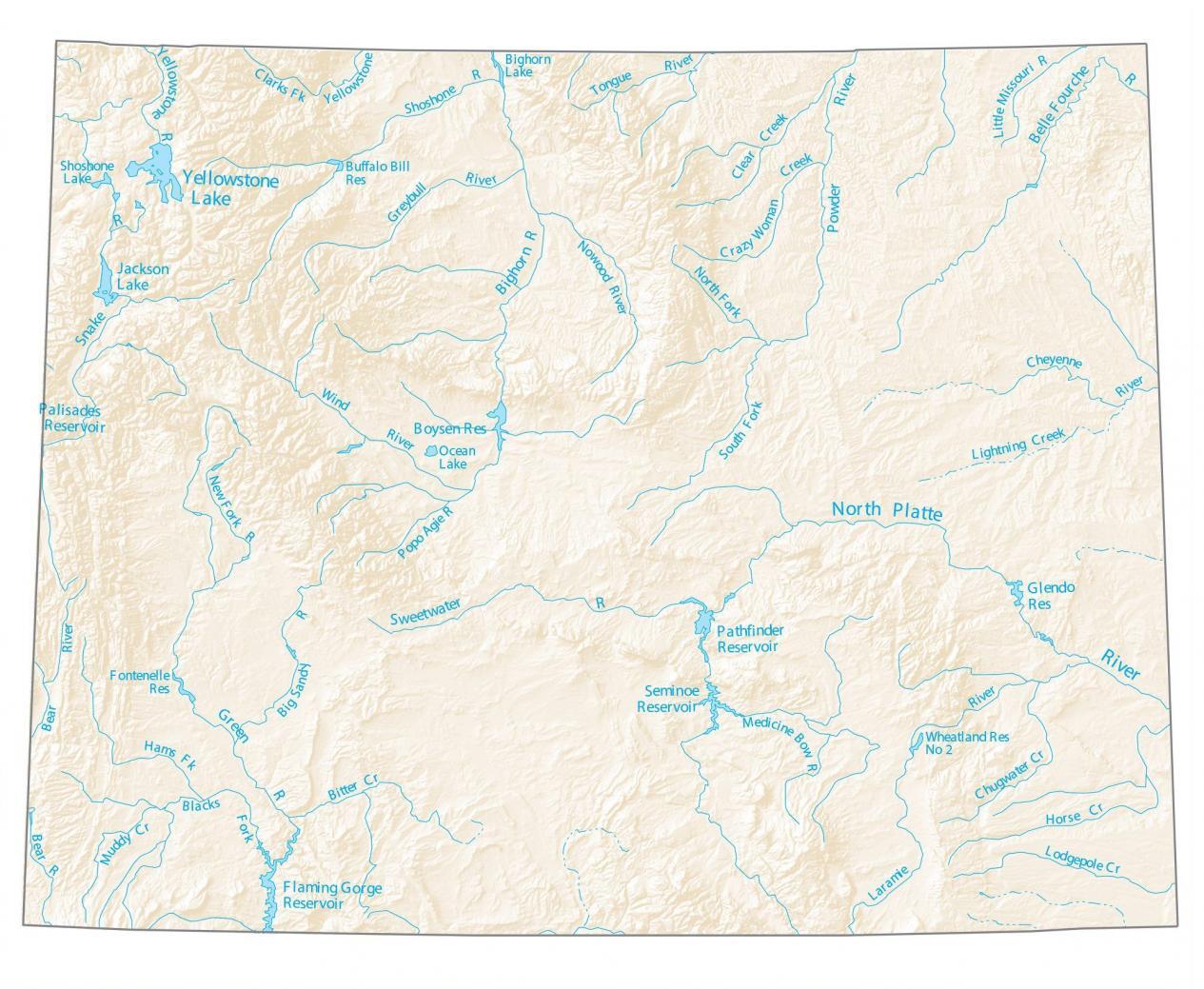 Wyoming Lakes Rivers Map