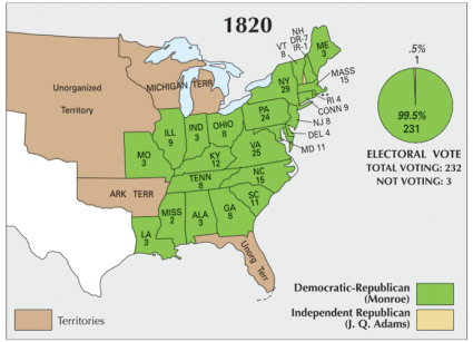 Map Of Us In 1820 US Election of 1820 – Voting Results Map   GIS Geography