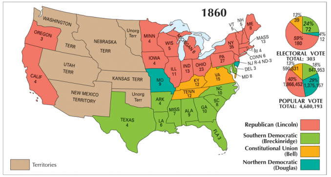Map Of The Us In 1860 US Election of 1860 – Voting Results Map   GIS Geography