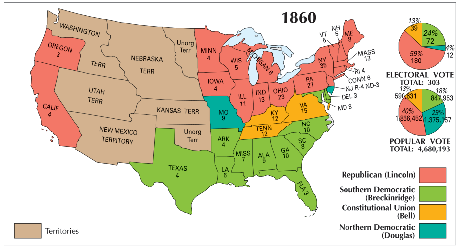 political map of the united states in 1860 Us Election Of 1860 Voting Results Map Gis Geography political map of the united states in 1860