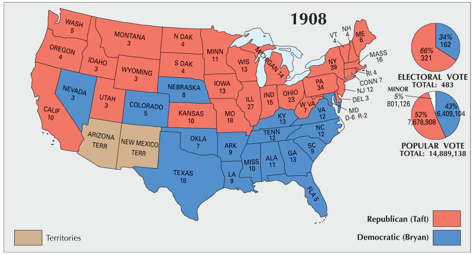 election of 1908 electoral map