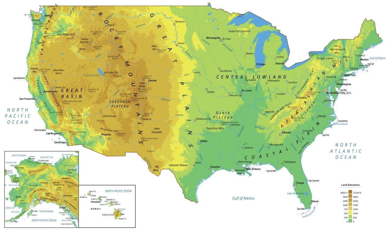 Physical Map Of The United States Blank Us Map Missour River Salt Lake   US Physical Map 1265x755 