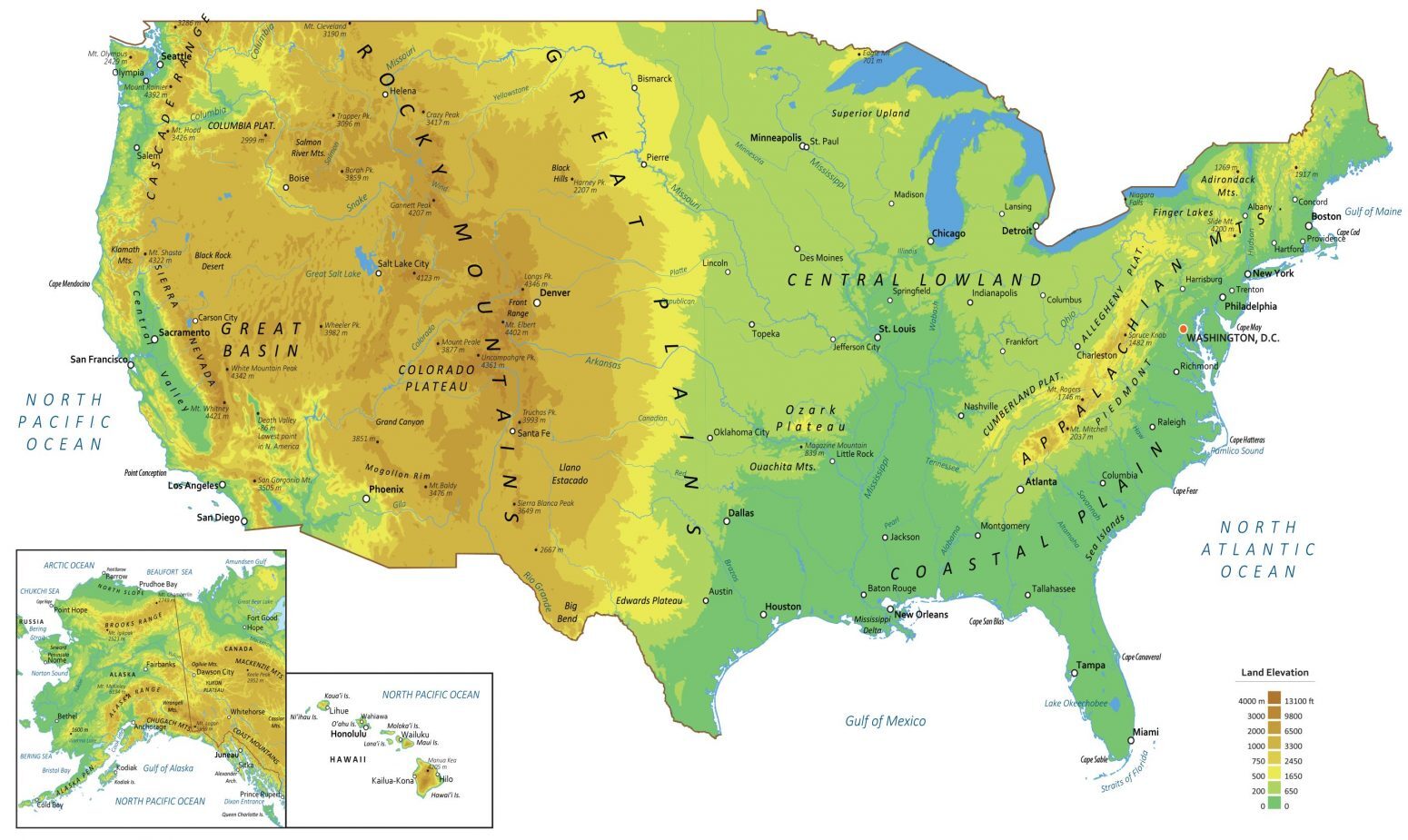 United States Map With Mountains And Rivers Map Of Europe   US Physical Map 1550x925 