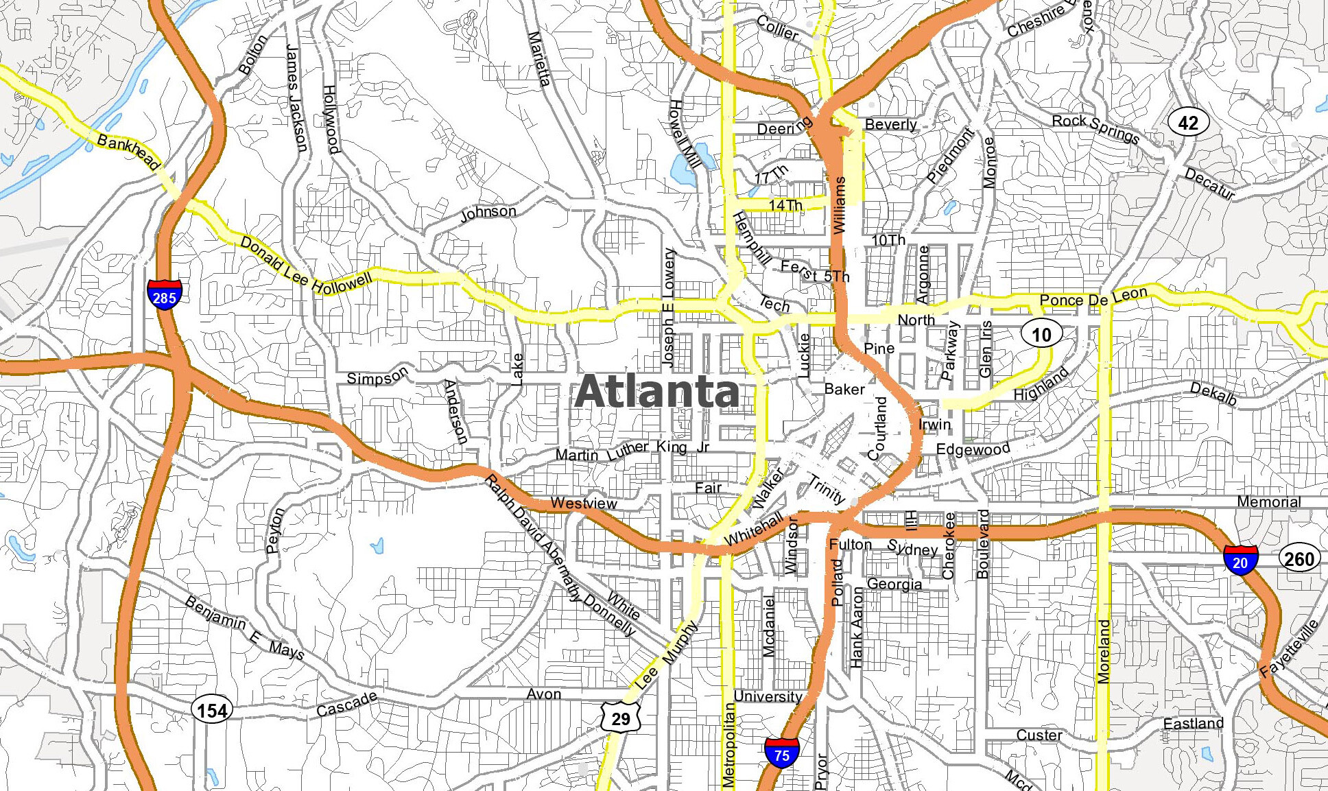 Detailed Map Of Downtown Atlanta