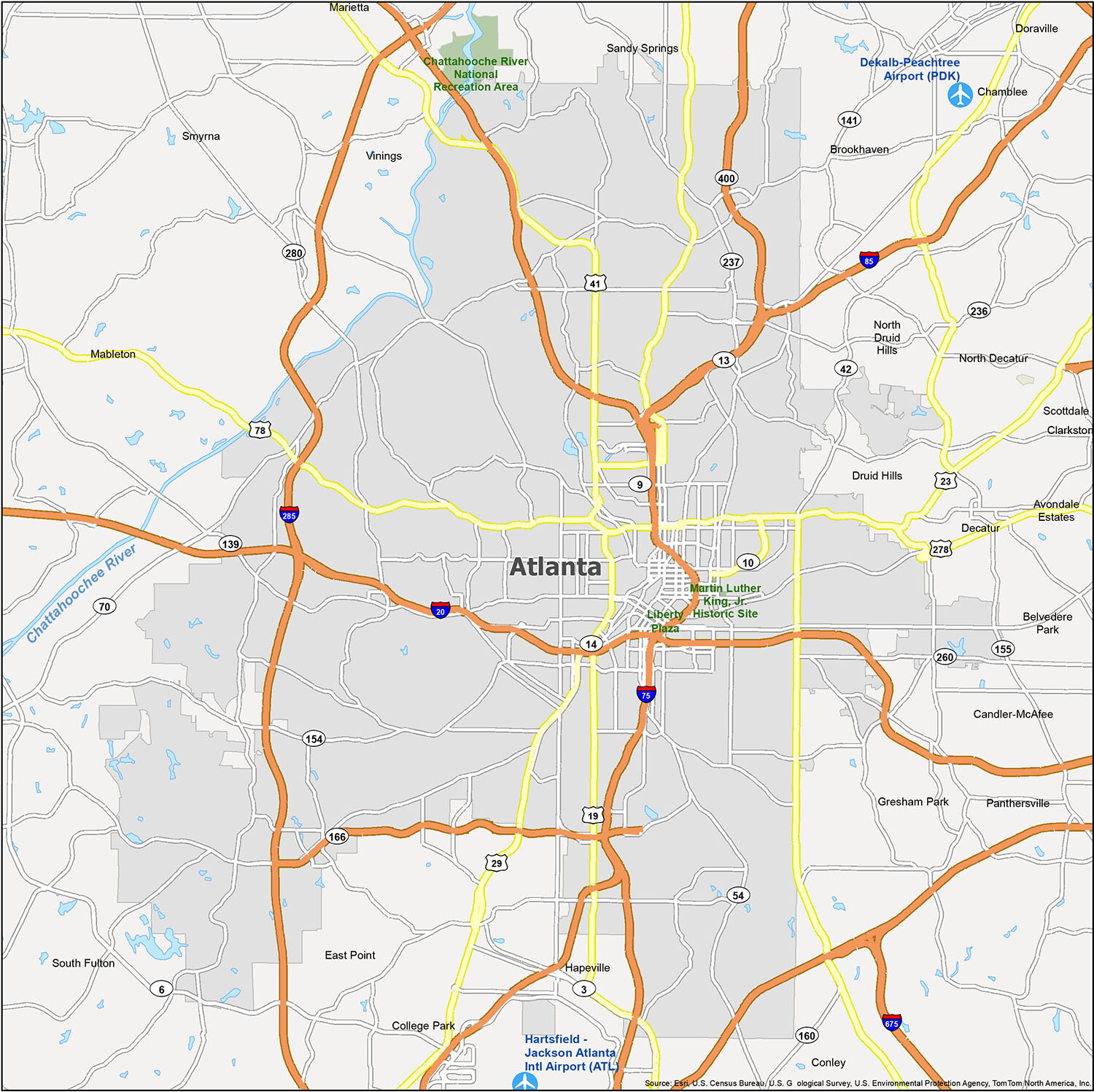 Printable Map Of Atlanta Atlanta Map, Georgia - Gis Geography