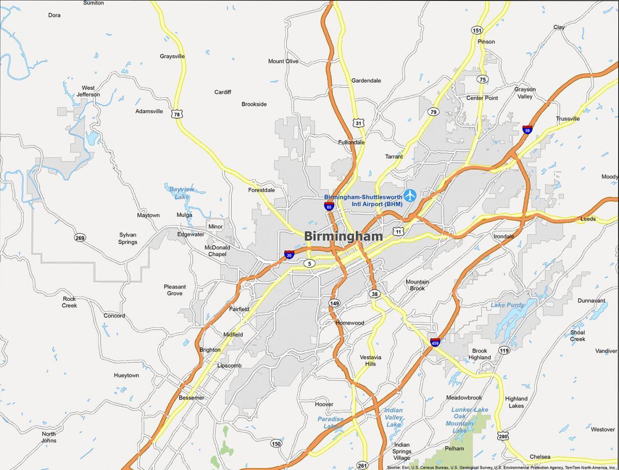 Birmingham Map Alabama 1265x960 