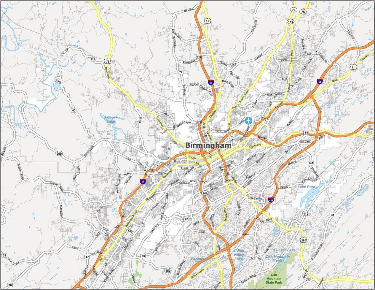 Birmingham Map Alabama GIS Geography   Birmingham Road Map 1265x977 