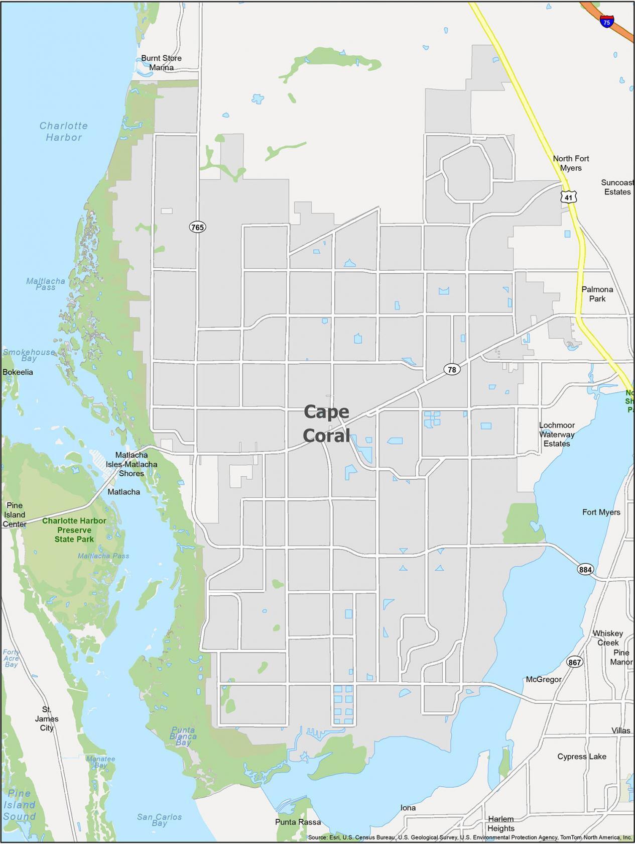 Cape Coral Map Florida 1265x1680 