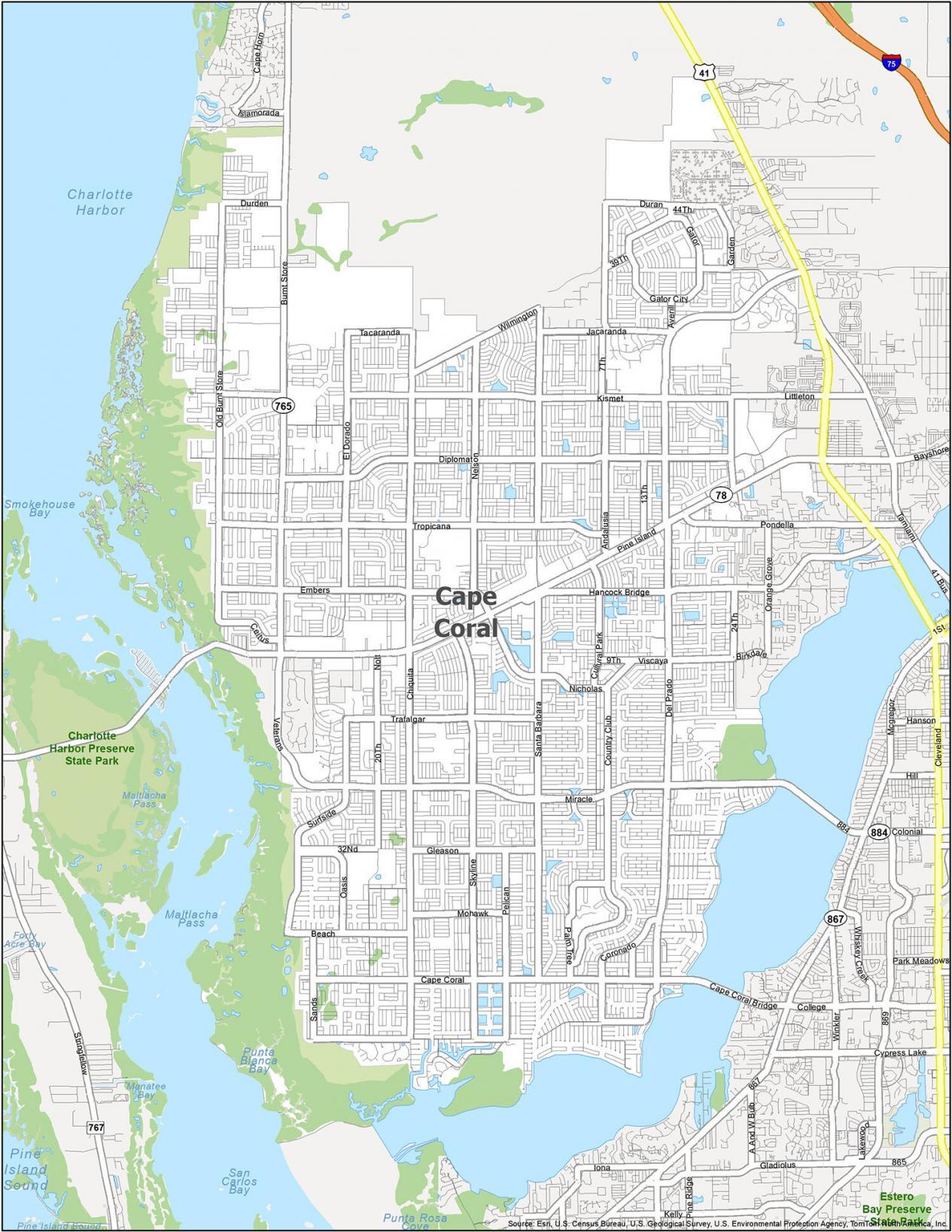 Map Of Florida Showing Cape Coral Cape Coral Florida Map - Gis Geography