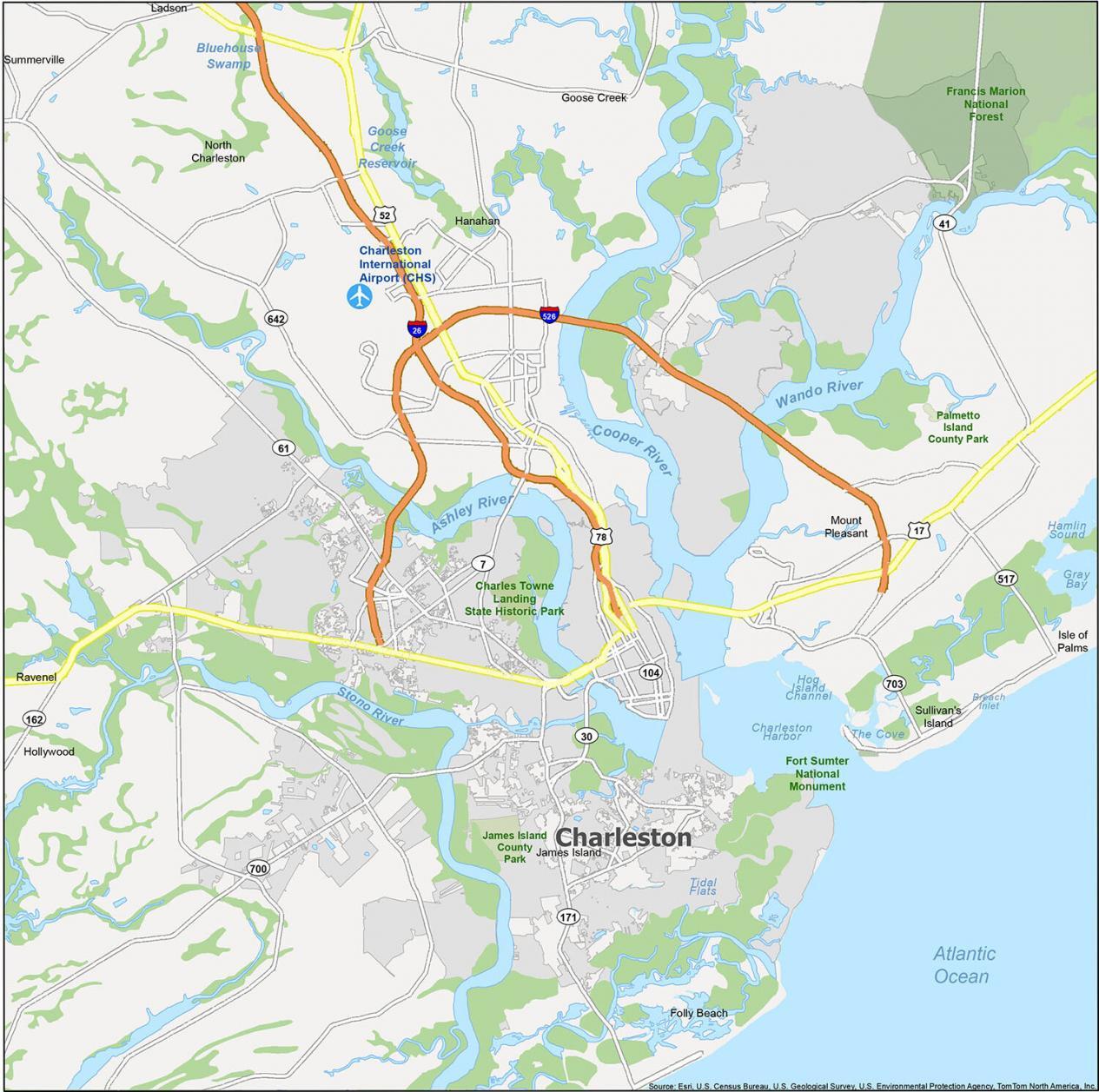 Charleston Map South Carolina 1265x1257 