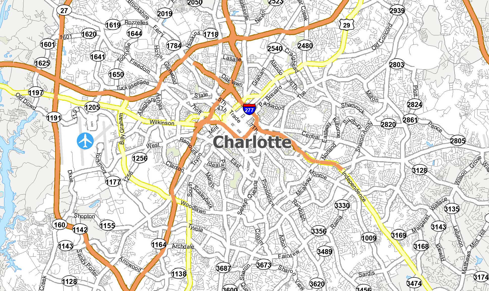 Map Of South Charlotte Charlotte Map, North Carolina - Gis Geography