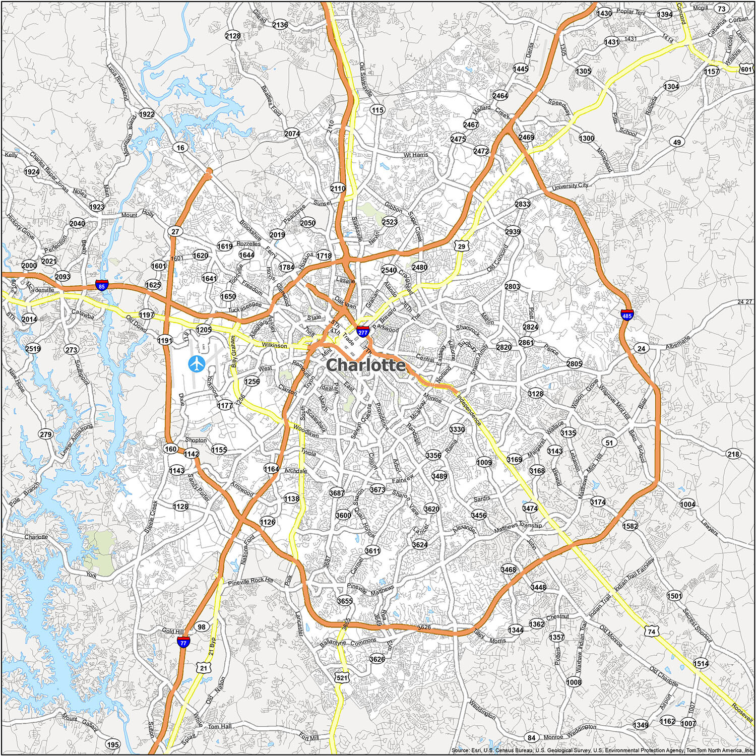 Map Of South Charlotte Nc Charlotte Map, North Carolina - Gis Geography