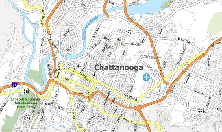 Map of Chattanooga, Tennessee