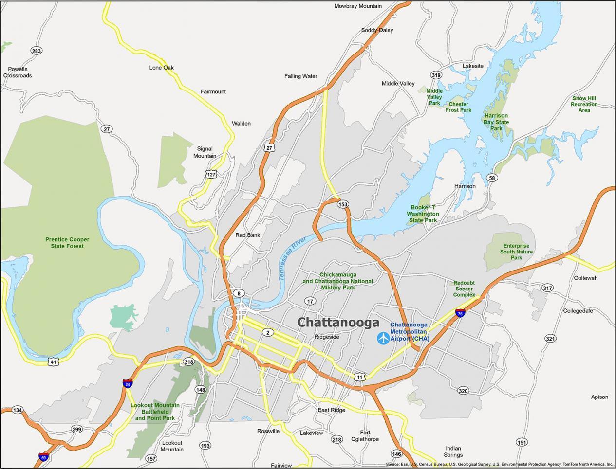 Chattanooga Tn County Map Map Of Chattanooga, Tennessee - Gis Geography