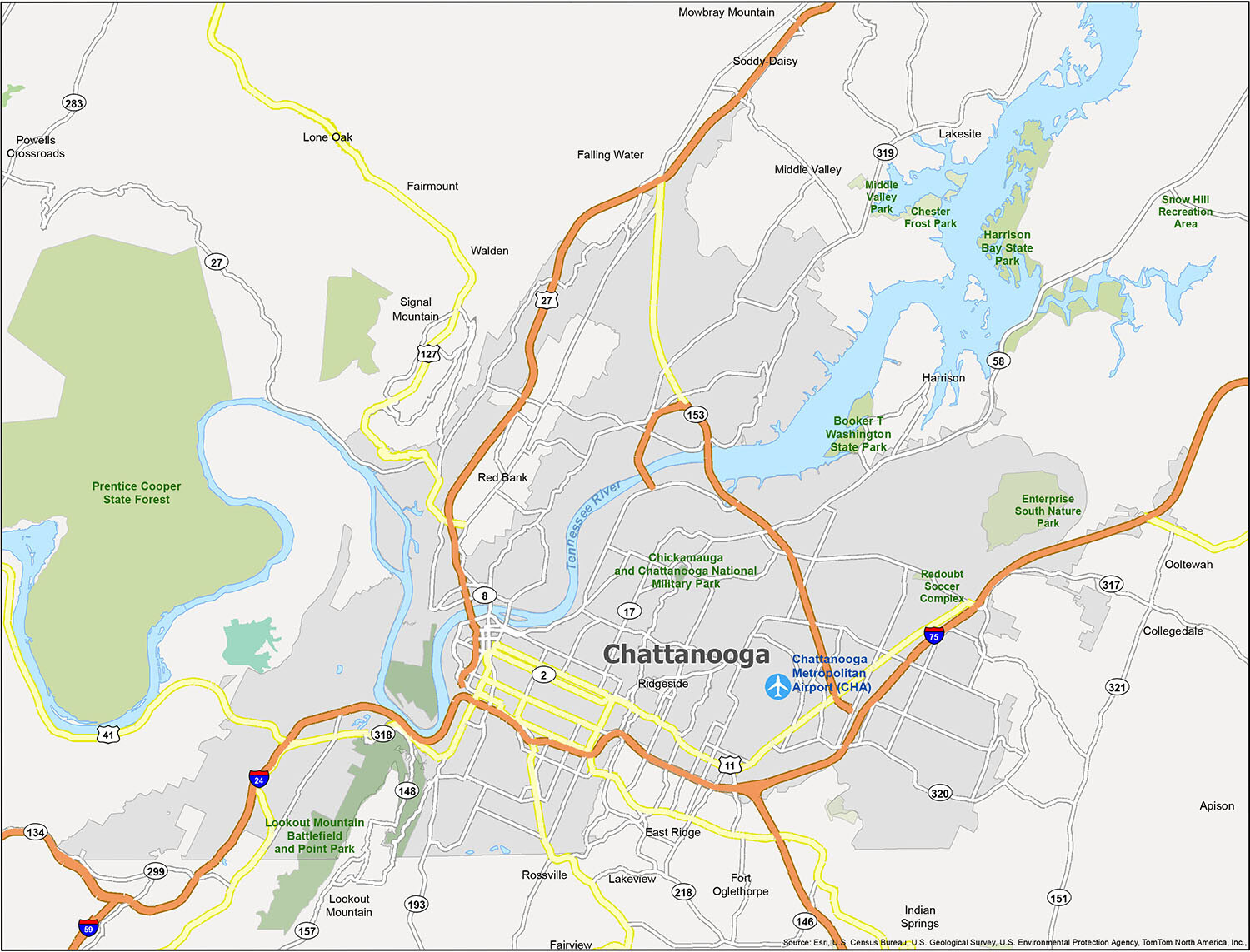 Chattanooga Area Maps With Regard To Printable Area Maps Printable Maps ...