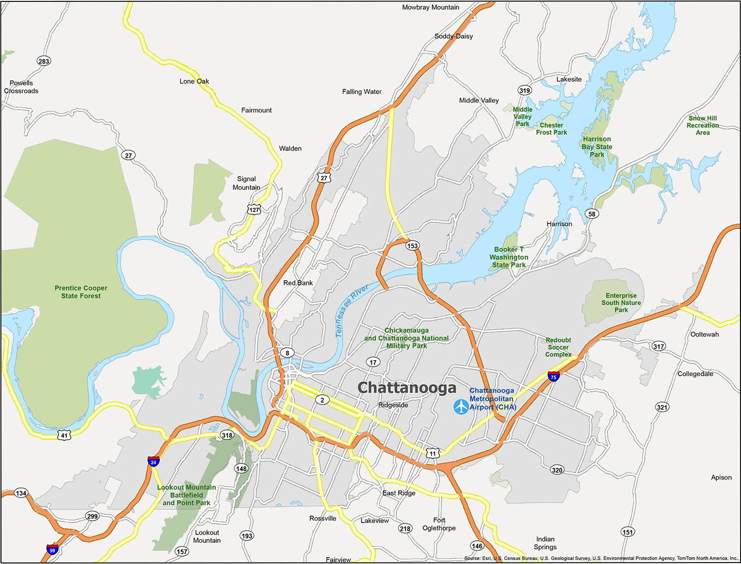 Map Of Chattanooga Tennessee GIS Geography