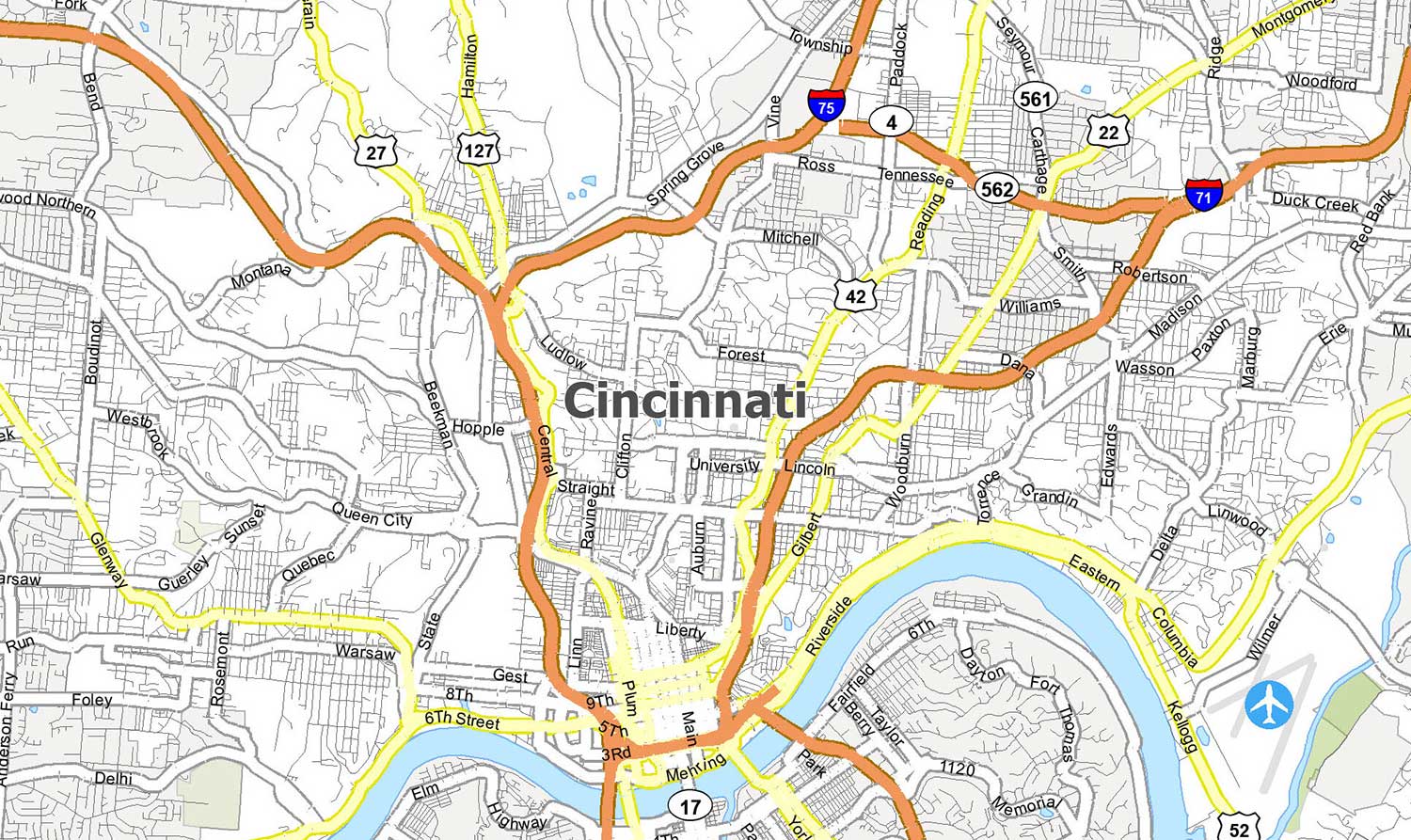 Large Map Of Cincinnati Map Of Cincinnati, Ohio - Gis Geography