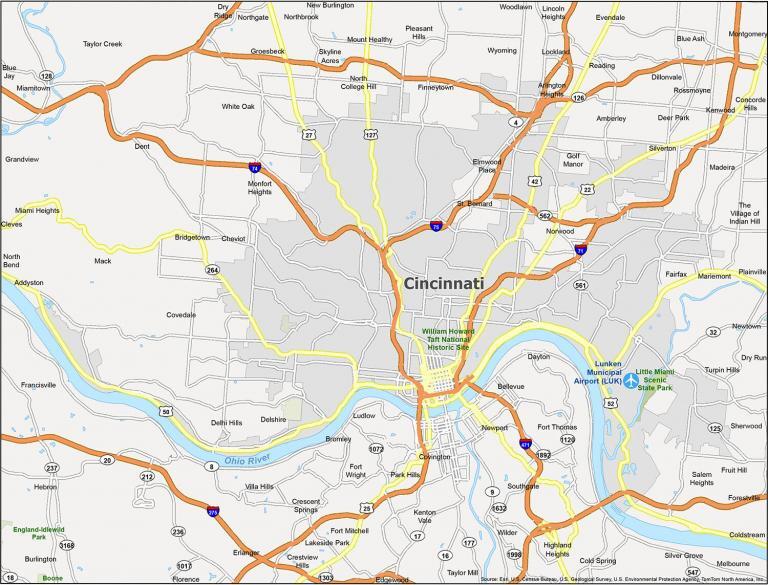 Cincinnati Map Ohio 768x585 