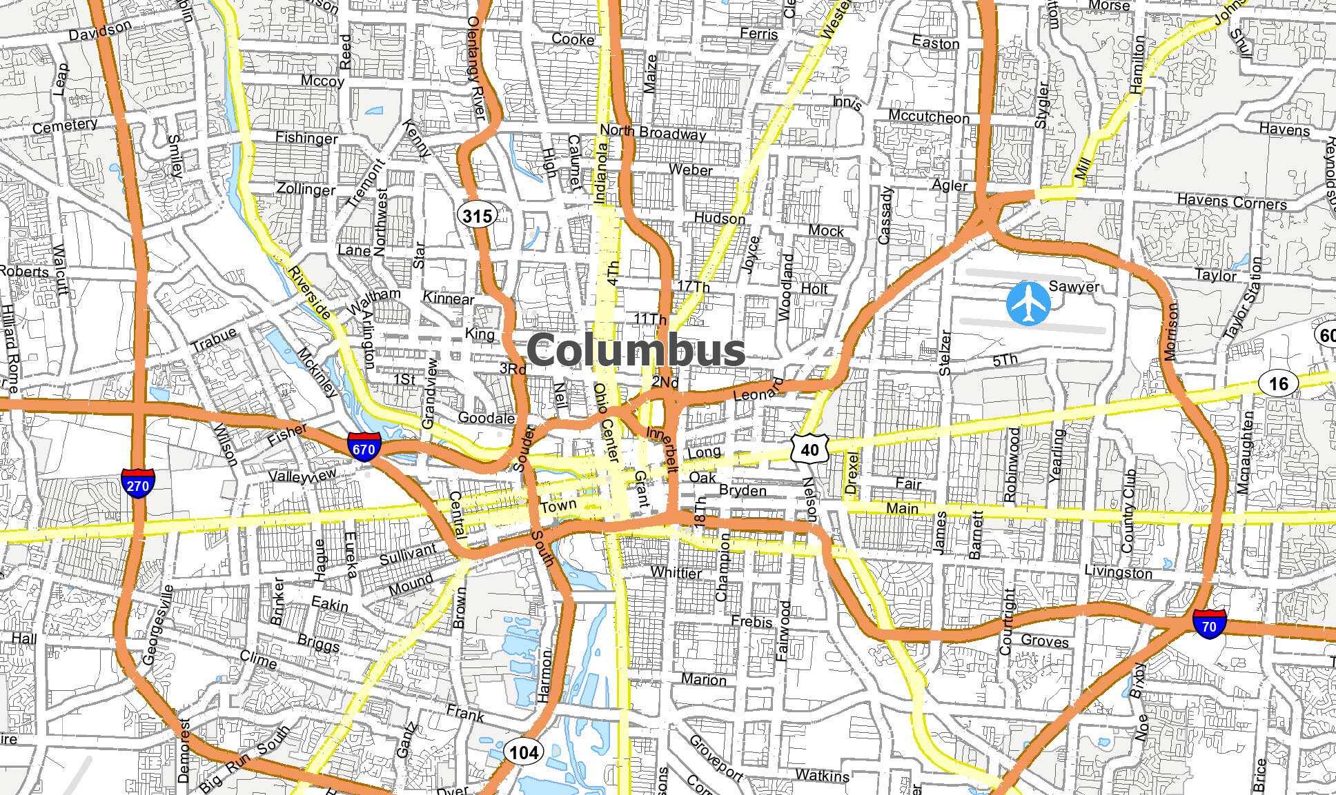 Street Map Of Columbus Ohio Map Of Columbus Ohio - Gis Geography