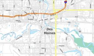Des Moines Map, Iowa